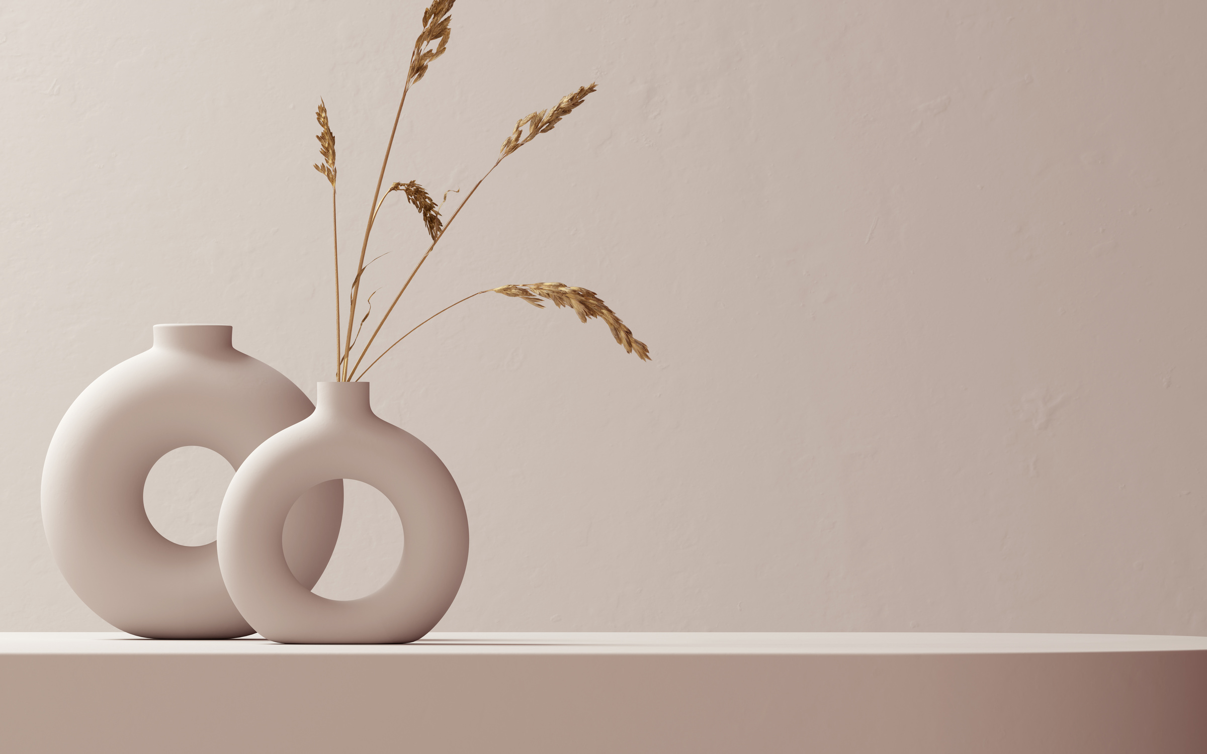 Minimalist interior decor with ceramic vase and dry plant, m